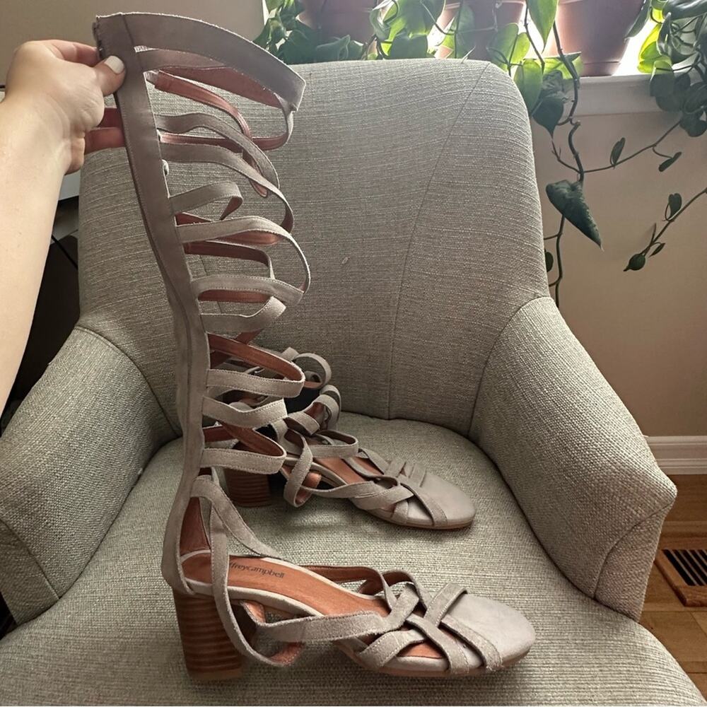 Jeffrey Campbell Taupe Suede Gladiator Block Heel Sandals